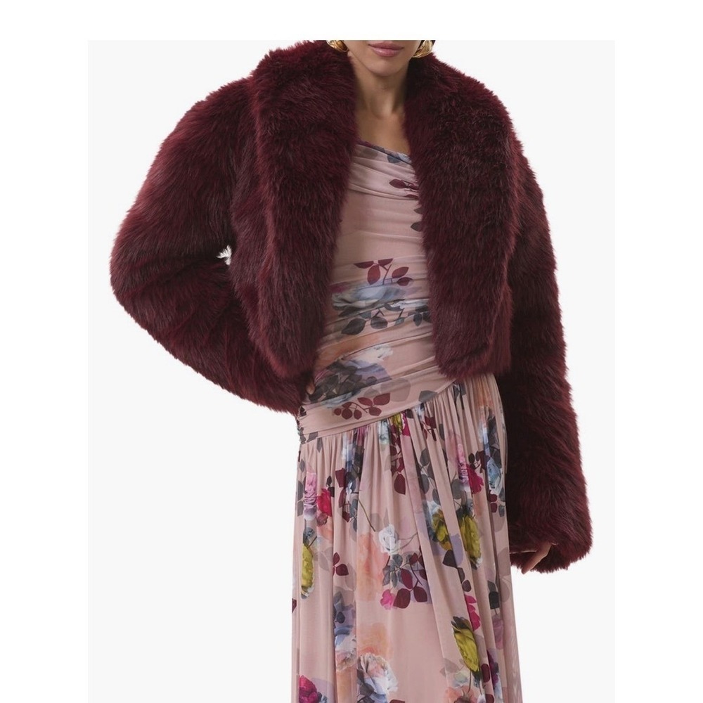 AFRM Stephanie Faux Fur Jacket, Burgundy (Port), Size Large, CHIC CLASSIC NWT - Picture 5 of 7